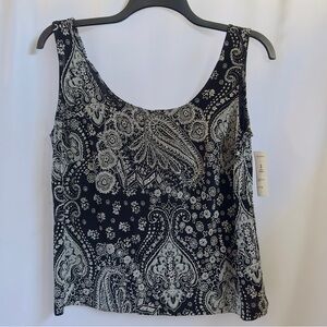 VTG Alex Evenings SZ 1X Black Silver Sleeveless Tank Top Paisley Design NWT